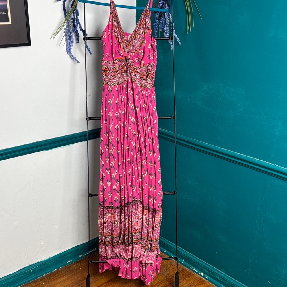 Anthropologie Pink Floral Maxi Dress